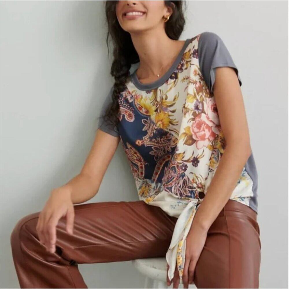 Anthropologie Tiny Jodie Printed Tie-Front Tee